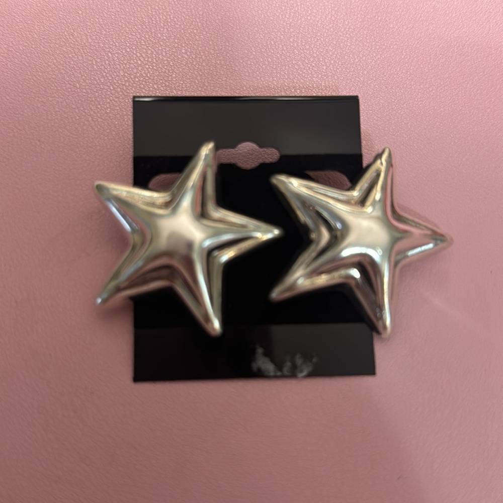Sterling silver star earrings clip ons - Picture 2 of 6